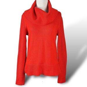 Lauren Ralph Lauren Sweater Medium Wool Blend Cowl Neck Red Orange Preppy V Day